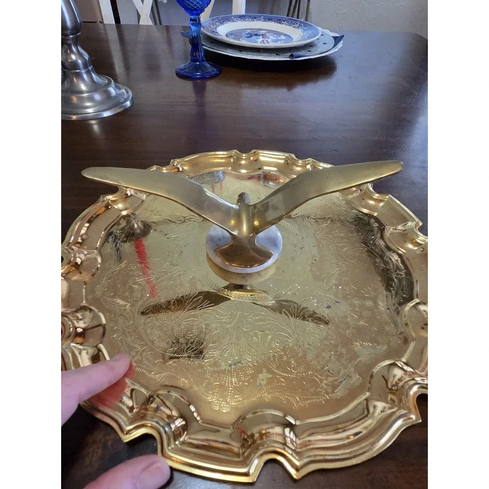 Vintage Brass Seagull On Marble Base, Nautical, Coastal